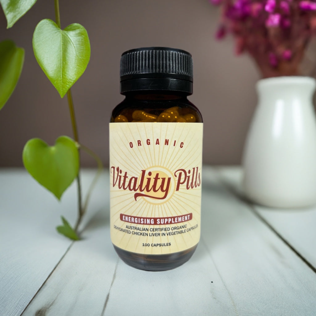 Jar of Vitality Pills organic chicken liver capsules